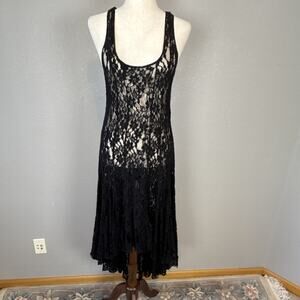 Biya Johnny Was Sheer Black Lace Hi Low Midi Maxi Flare Dress Size M Racerback